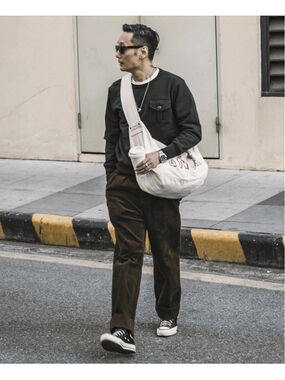 NON STOCK Corduroy Pants Men Pleated Casual Trousers Loose Workwear L